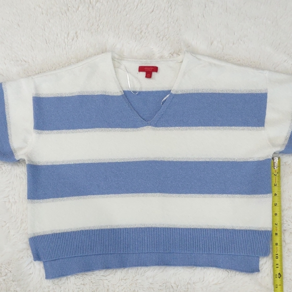 JENNIFER LOPEZ Blue and White Striped Women's Sweater - Picture 11 of 15